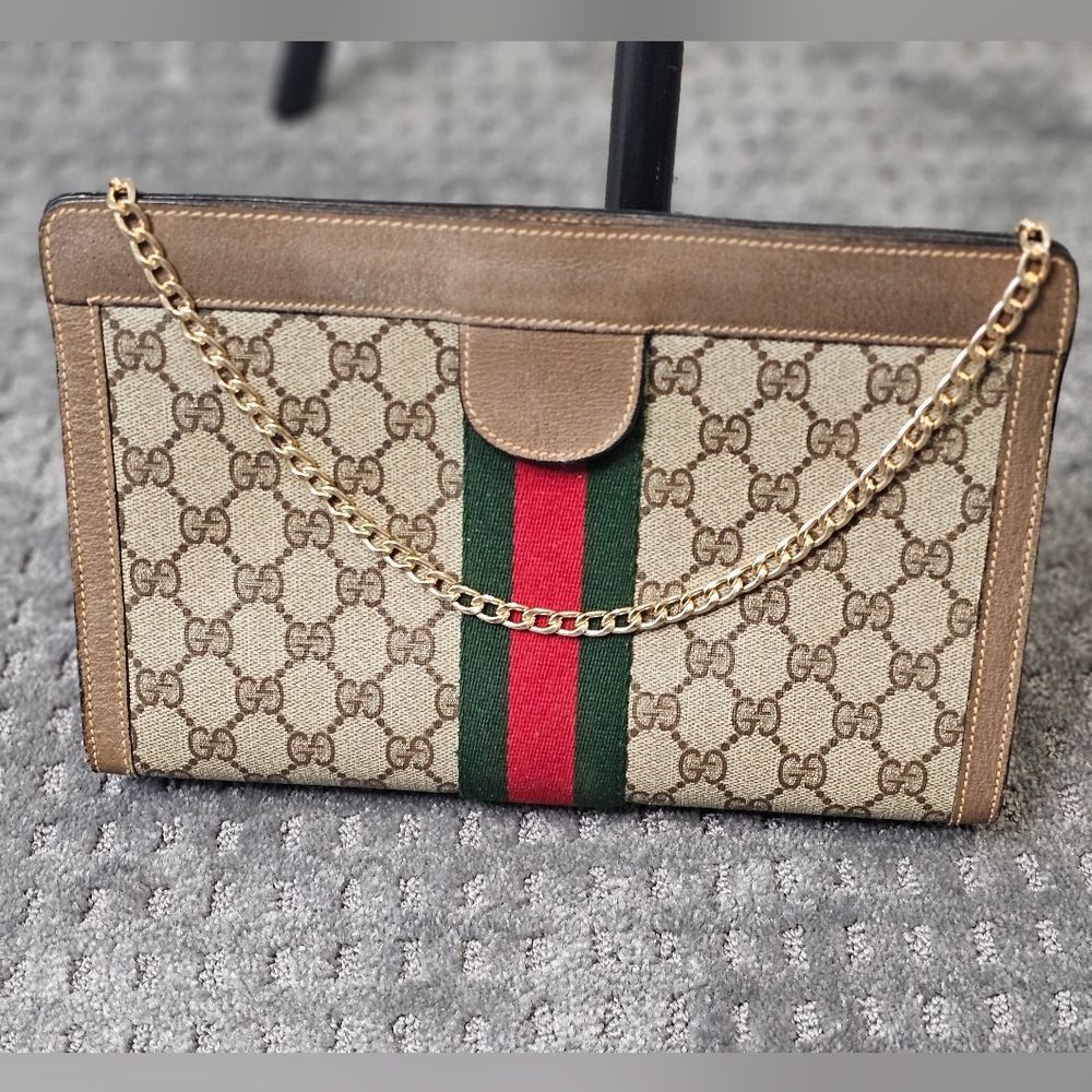 Gucci Tan and Brown GG Crossbody Bag with Red and Green Accent - Picture 3 of 16